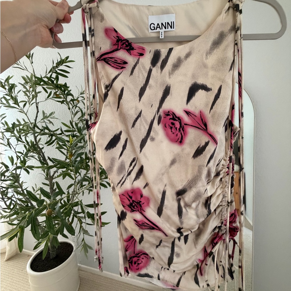 Ganni Cream and Pink Patterned Sleeveless Top